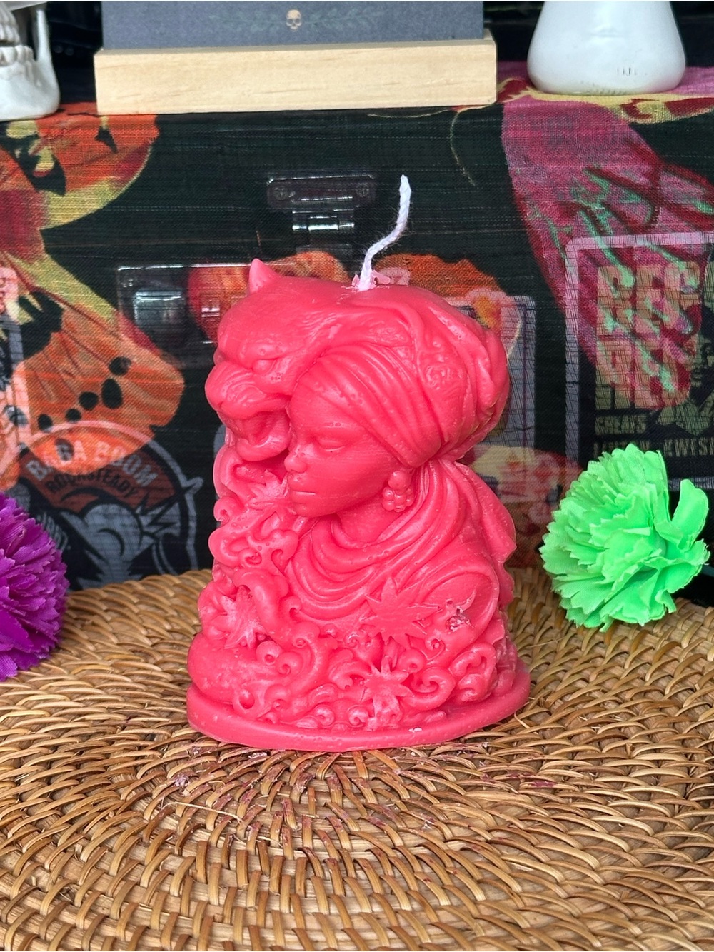 Handmade Pink Woman & Lion Candle